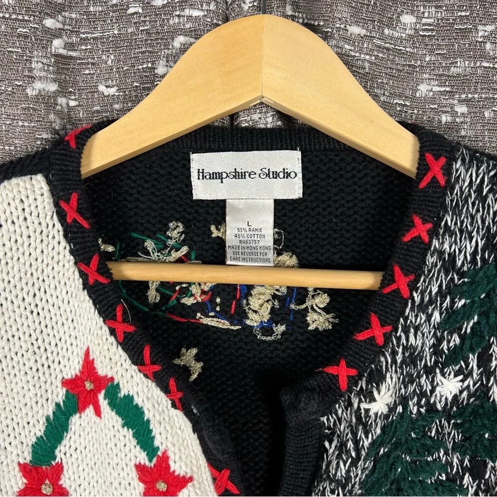 Hampshire Studio Black and White Cardigan Christmas‎ Sweater
